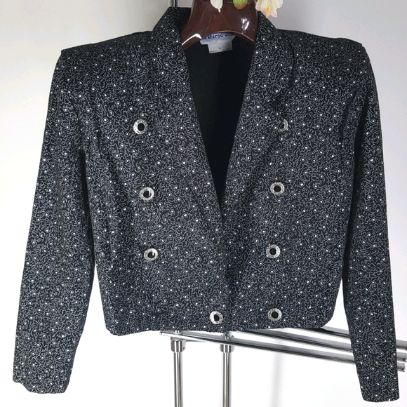 90's-Y2K 🖤Crop Big Shoulder Blazer Jacket - Picture 1 of 7